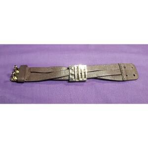 Elaine Turner Signed Brown Leather Bracelet, Braided With Gold Tone Metal Logo